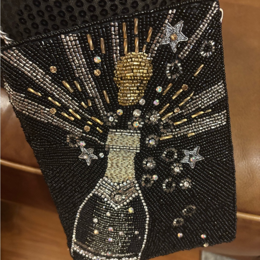 Mary Frances Black and Gold Beaded Crossbody Bag- Bubbly Champagne NWT